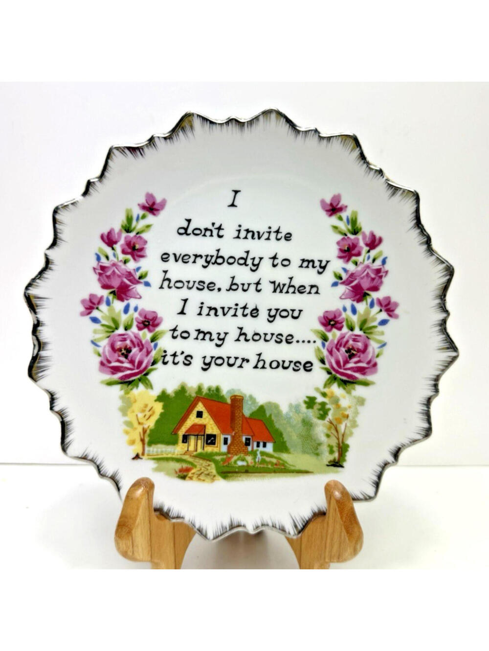 Vtg MY HOUSE Home Cottage Core Wall Decor Plate Kitsch Japan 50s 60s Scalloped